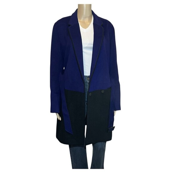 Diane Von Furstenberg Women’s Wool Trench Coat Jacket Size 8 Black Purple Luxury - Picture 1 of 14